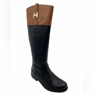 Tommy Hilfiger Black and Tan Over the Knee Boots